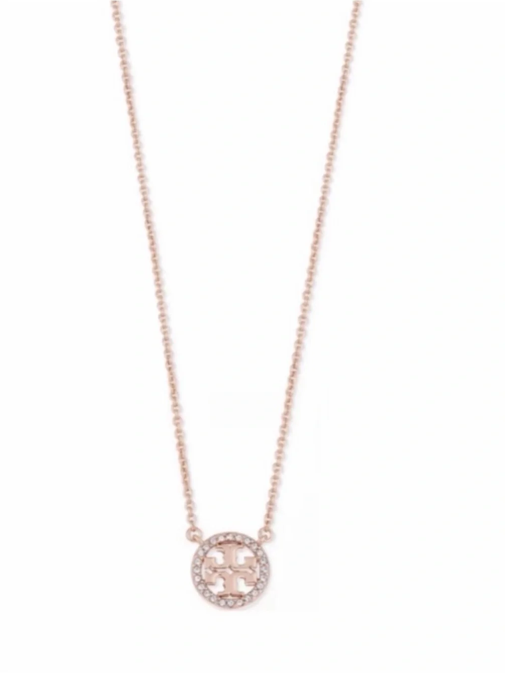 TORY BURCH • Rose Gold Delicate Crystal Logo Miller Necklace